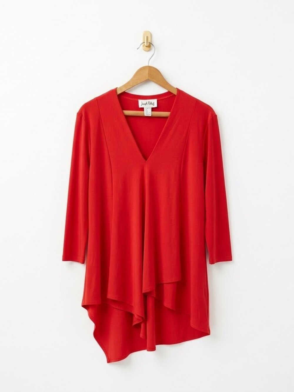 Joseph Ribkoff Tunic Top Size 10 Red V-Neck Drape Front Asymmetric Layered